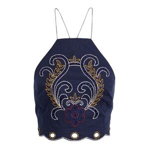 SACHIN & BABI Kiki Cropped Embroidered Top in Navy - Women’s Size 8 - New